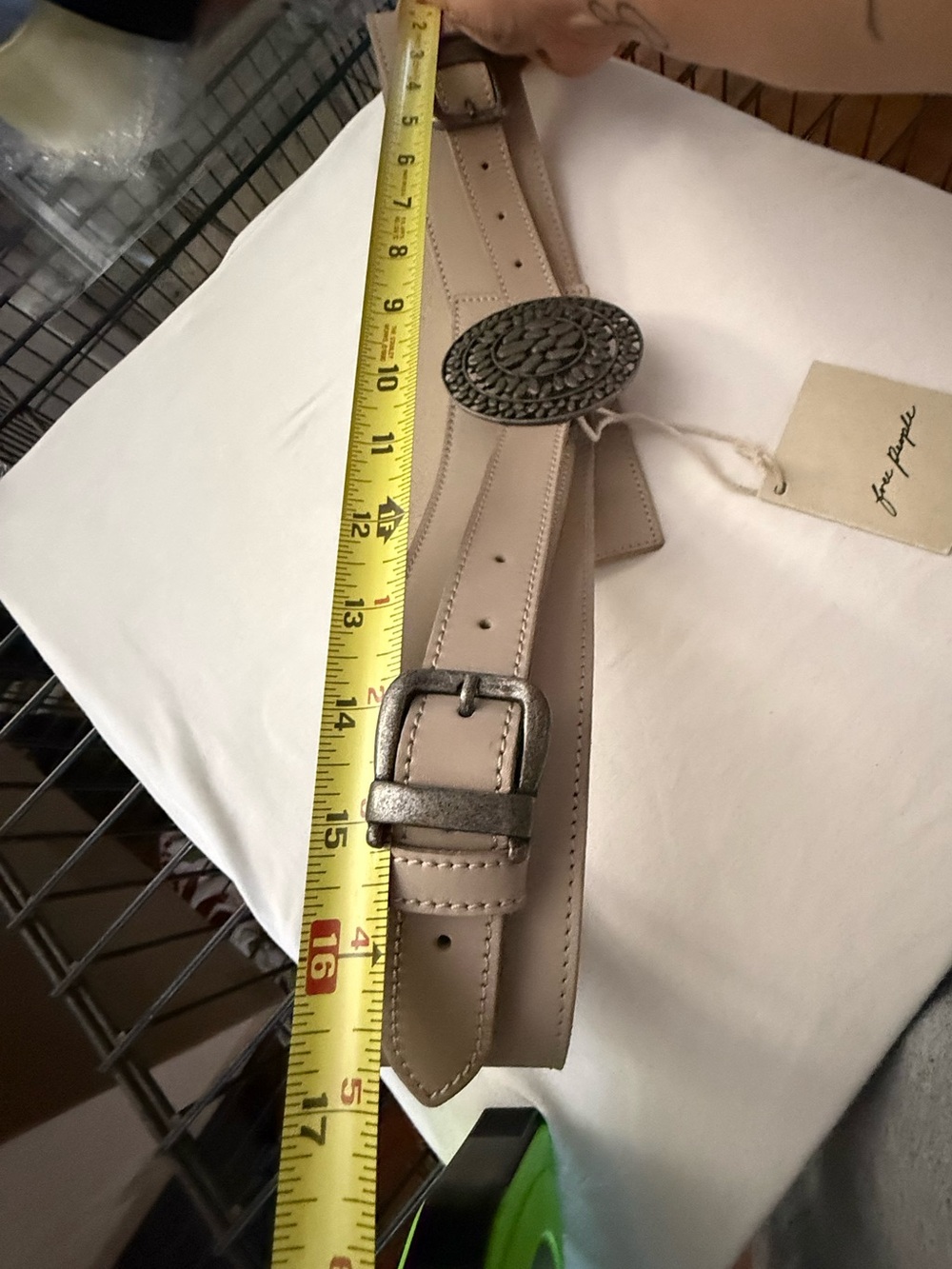 NWT Free People Beige Creamish/Tan Belt w/Embossed Silver Buckle (42” Length) - Picture 3 of 9